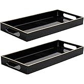 MAONAME Black Vanity Tray Set of 2, Plastic Decorative Tray with Handles, Small Narrow Trays, Rectangular Bathroom Trays for Toilet Tank, 13.8" X 6" X 1.57"
