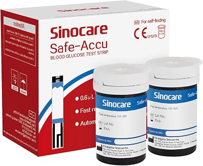 sinocare Safe-Accu Blood Glucose Test Strips 50 No Code Lancing not included