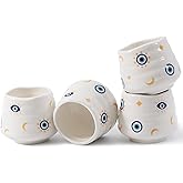 YumiPLUS 4pcs Japanese Tea Cup Set – 160ml 5.4OZ Lucky Blue Evil Eye Cup, Small Handless Espresso Cups, Cute Turkish Coffee Mugs for Valentine (Evil Eye)