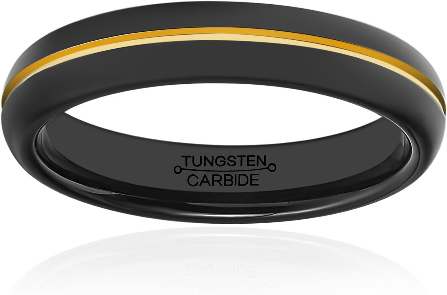 HSG Tungsten Rings for Men Black Women Wedding 4mm High Polished Center Groove 18K Gold Plated Engagement Band Size 7-13