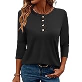 LOMON 3/4 Length Sleeve Womens Tops Dressy Casual Crewneck Pullover Tunics Summer Cute Blouses Fashion 2025 Tees Shirts