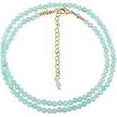 GEMSYMPHONY Natural Beads Necklace Adjustable Choker Crystal Handmade Jewelry, 3 To 3.5 mm Beads, Hypoallergenic 18 Inch Gold Plated Gemstone Necklaces For Women