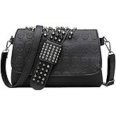SUKUTU Womens Punk Skull Rivet Shoulder Bag PU Leather Goth Crossbody Bag with Chain Wallet Purse for Girls