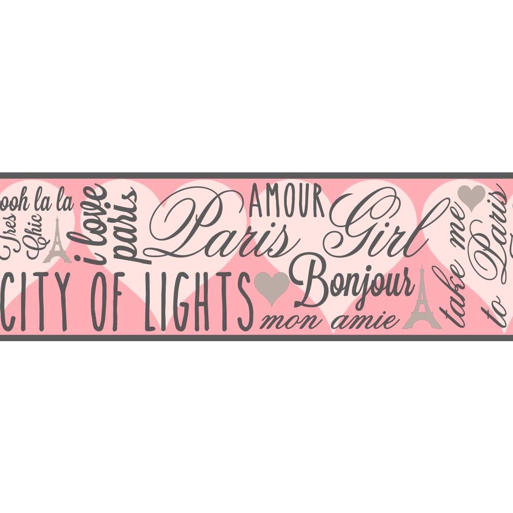 York Wallcoveringss and Sisters V City of Lights Border, Light Pink/Mediu Pink/Black/Silver Glitter