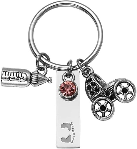 Amazon Co Jp 女性ネックレス 素敵なキーチェーンホルダー キーチェーンブルーダイヤモンドベビーカーフットプリント魅力の女性 色の名前 赤 ベビーカー ボトル リストバンド Color Red Pram Feeding Bottle ホーム キッチン