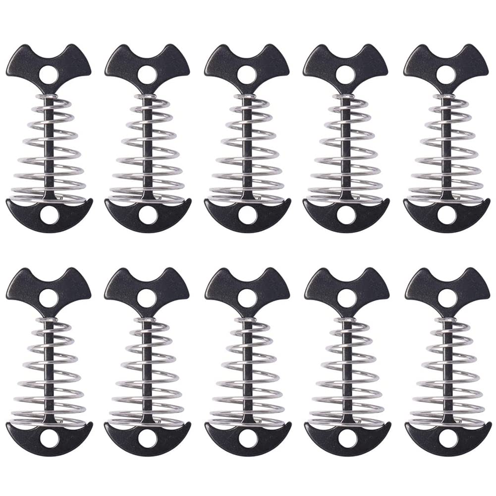 Alnicov 10Pcs Deck Plank Board Tent Stakes,Fishbone Deck Anchor Pegs with Spring Buckle for Outdoor Camping Hiking,Black