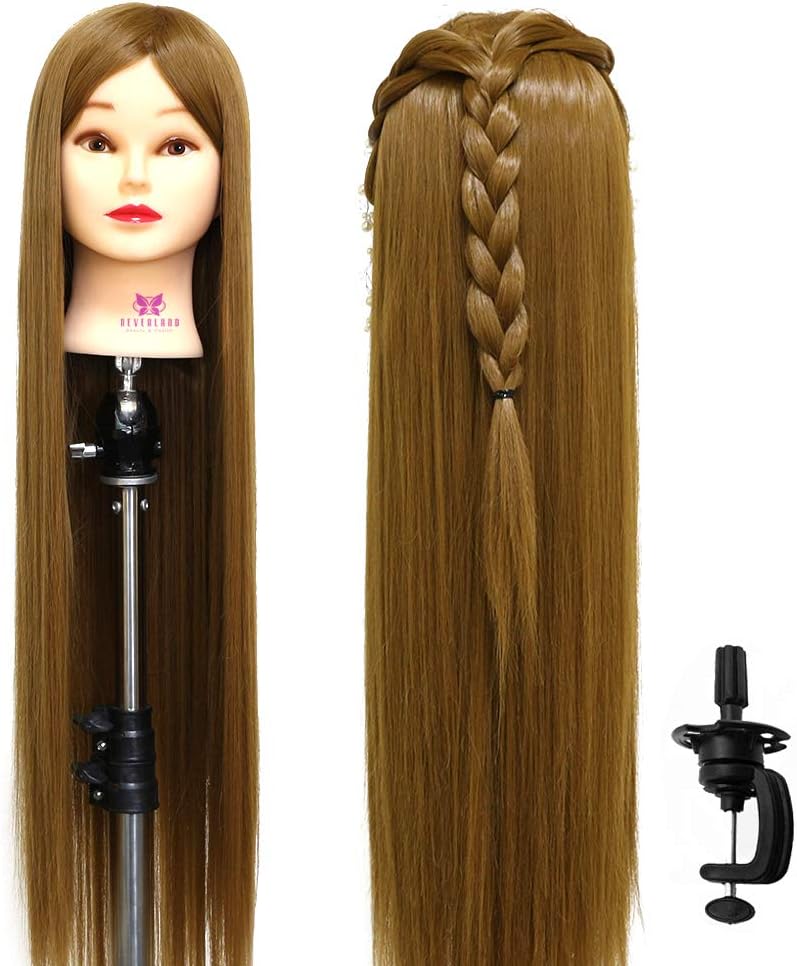 Training Head Neverland beauty Training Head Hair Hairdressing Hairdresser Practice Mannequin Manikin Doll Synthetic Hair Brown 30inch Length