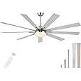 POCHFAN 72 inch Ceiling Fans with Lights and Remote, Large Ceiling fan with 9 Wooden Blades for Kitchen Living Room Indoor or outdoor Patio,Quiet 3 CCT,6 Speed, Brushed Nickel