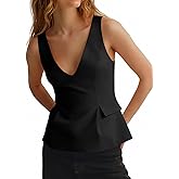 Tankaneo Womens Deep V Neck Suit Vest Peplum Summer Trendy Sleeveless Fitted Blazer Tank Tops Business Casual Blouses