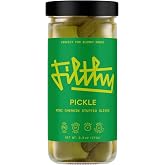 Filthy Pickle Stuffed Olives, 8 oz jar | All Natural Ingredients, Naturally Cured Queen Olives with Crunchy Stuffed Mini Gherkins - Non-GMO, Gluten Free, Vegan