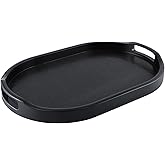 MDLUU Plastic Serving Tray, 17.1 Inch Long Ottoman Tray with Cutout Handles, Oval Butler Tray for Breakfast in Bed, Coffee Table Decor, Party