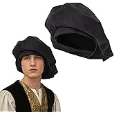 Cdecgo Medieval Tudor Suede Hat Muffin Renaissance Elizabethan Cap Headwear