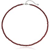 Kakikaki Natural Agate Choker Necklace Sterling Silver Round Beads Strand Necklace for Women