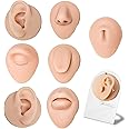 Silicone Model Body Part Displays Set, Yuelong 7pcs Soft Body Piercing Practice Model Kit with Display Holder,Ear Nose Eye Mouth Tongue Belly Button Model for Piercer Practice Tool
