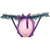 HAVBX Mens Sexy Lace Frilly Thong Underwear, Bulge Pouch Panties T-back Sissy Lingerie For Men Crossdressers