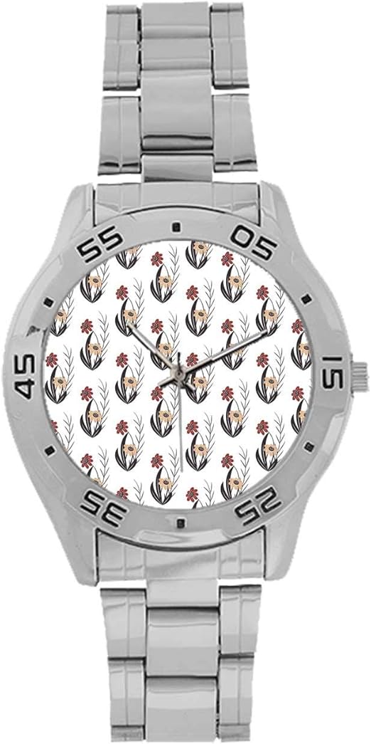 Amazon Com Floral Men S Stainless Steel Analog Watch Soft Orange