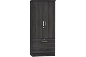Better Home Products Grace Wood 2-Door Wardrobe Armoire with 2-Drawers in Gray