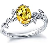 Wasee November Birthstone Ring 925 Sterling Silver Citrine Ring Oval Leaf Promise Ring for Her Birthday Anniversary Mother's Day Jewelry for Women,Ring Size 10