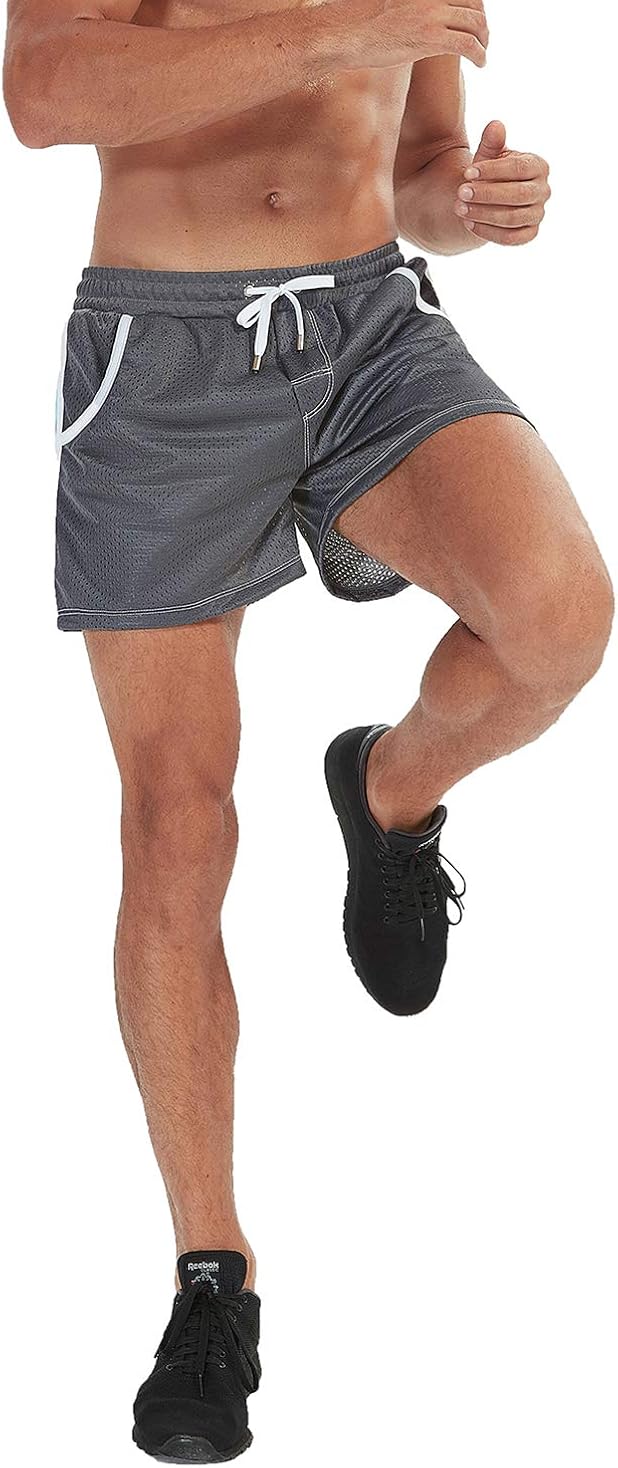 SILKWORLD Men's Mesh Athletic Running Shorts with Pockets: Clothing