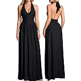XinFSh Women's Summer Floral Halter Tie Wedding Guest Maxi Dress Sexy V Neck Backless Bodycon Mesh Long Cocktail Dresses