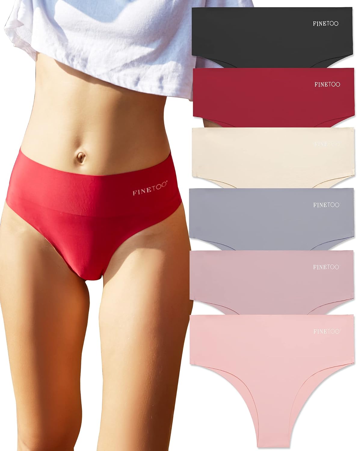 FINETOO Seamless Underwear for Women High Waisted Bikini Panties No Show Invisible Cheeky Stretch Pack of 6 at  Women’s Clothing store