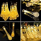 GRDE® 20 LEDs Waterproof Crystal Water Drop String Light , Solar Powered Decoration Light for Indoor Outdoor Gardens Patio Homes Christmas Party , 15.75 Feet , Yellow