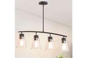 Homebelife 32" W Matte Black Kitchen Island Light for Dining Room, 4-Light Farmhouse Chandelier with Clear Bubble Glass Shades