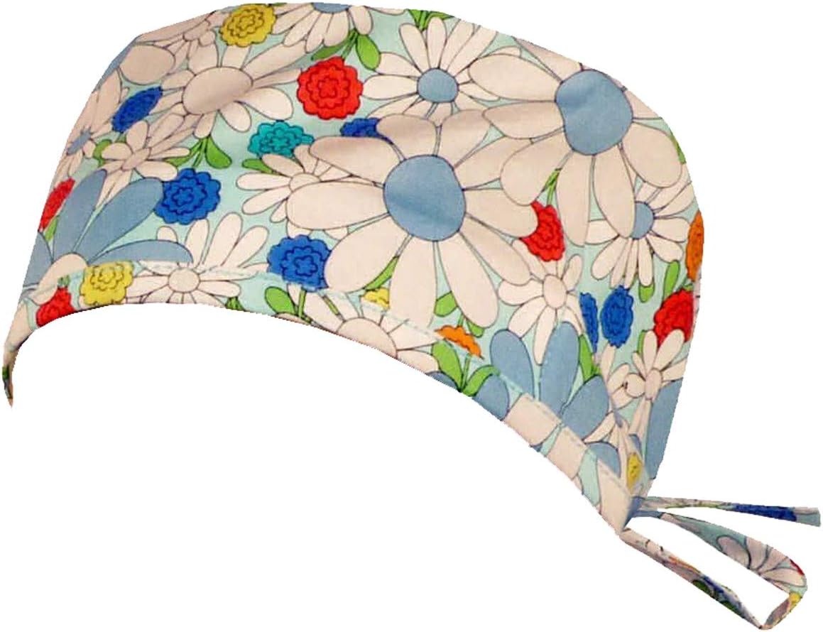 Mens and Womens Medical Scrub Cap - Blue Flower Medley