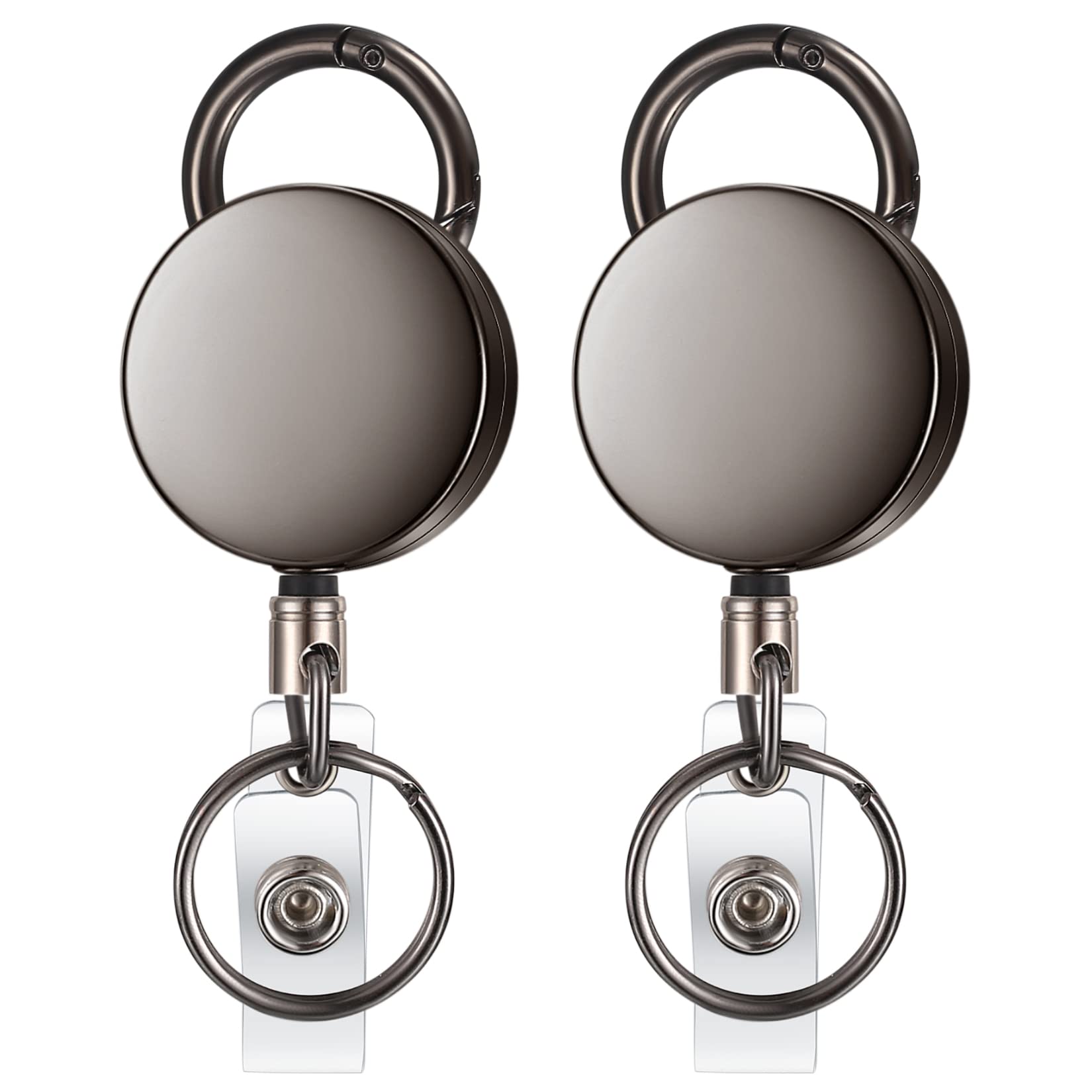 pzihao 2 Pcs Retractable Keychains, Retractable Keyring Heavy Duty Badge Holder Key Reel, Extendable Lanyard with 68cm Steel Wire Rope for Id Name Card Badge Keychain, Black