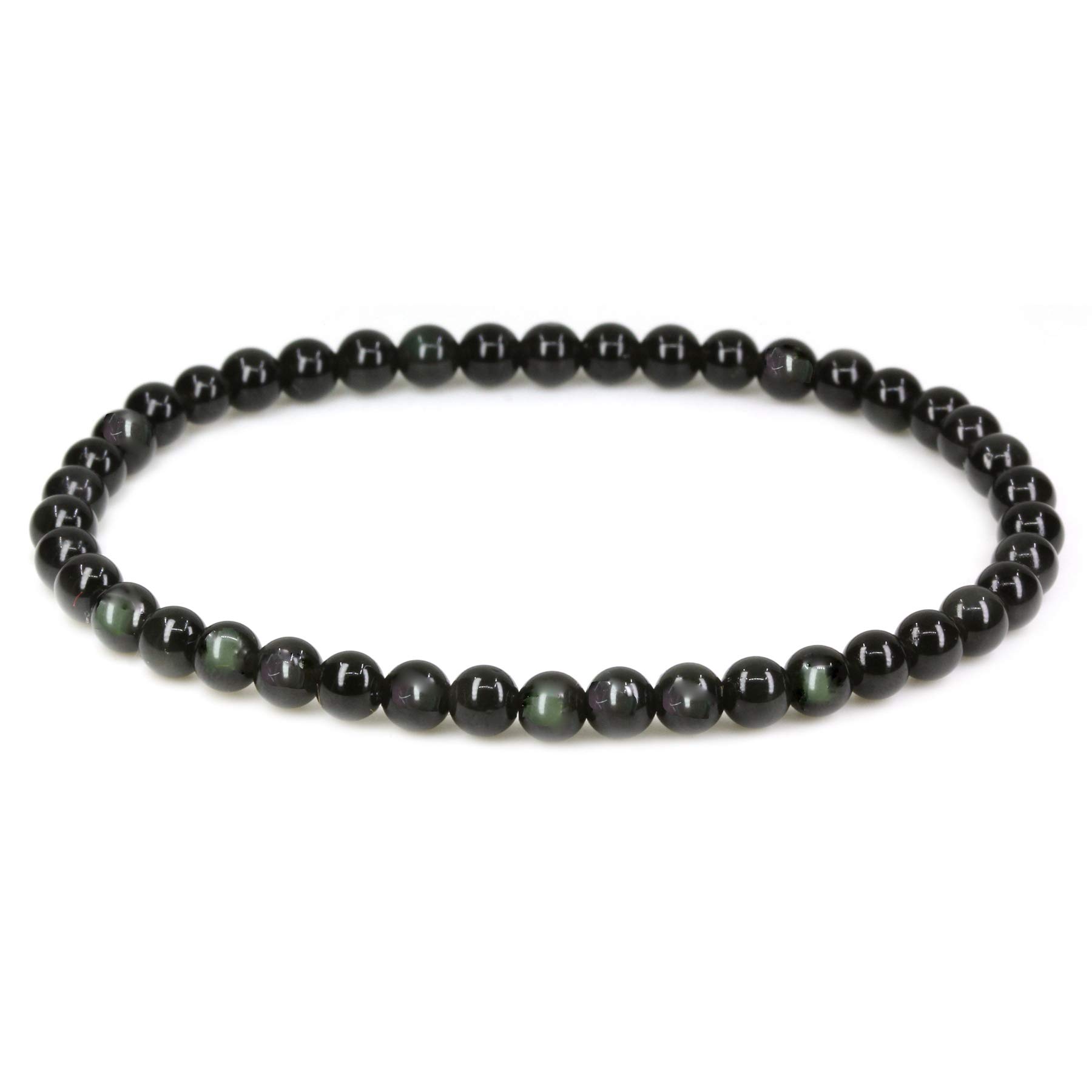 CHENYUE Natural A Grade Rainbow Obsidian 4mm Round Beads Stretch Bracelet 7" Unisex