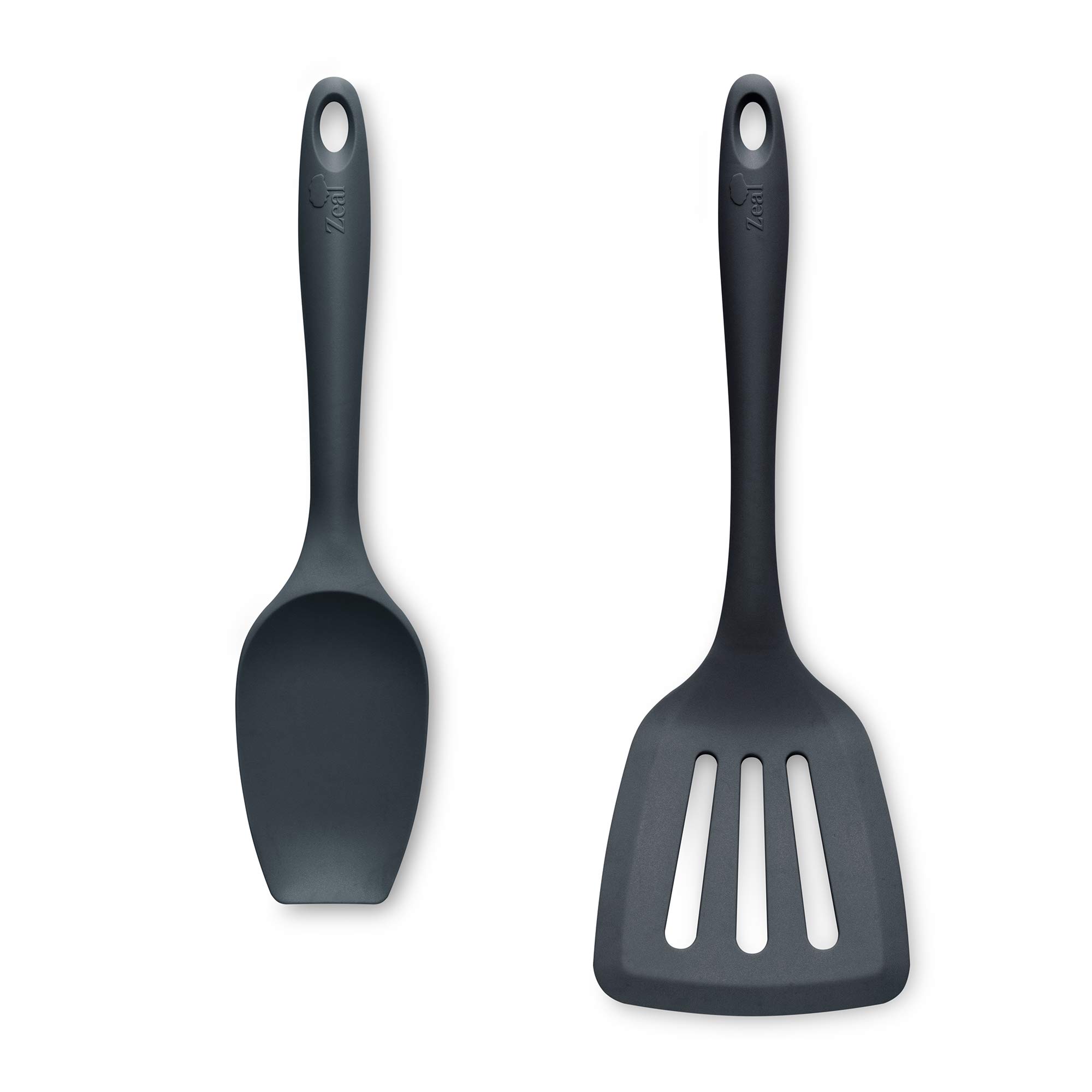 Zeal JSET12T Non-Stick Silicone Large Spatula Spoon & Turner 2-Piece Set-Dark Grey