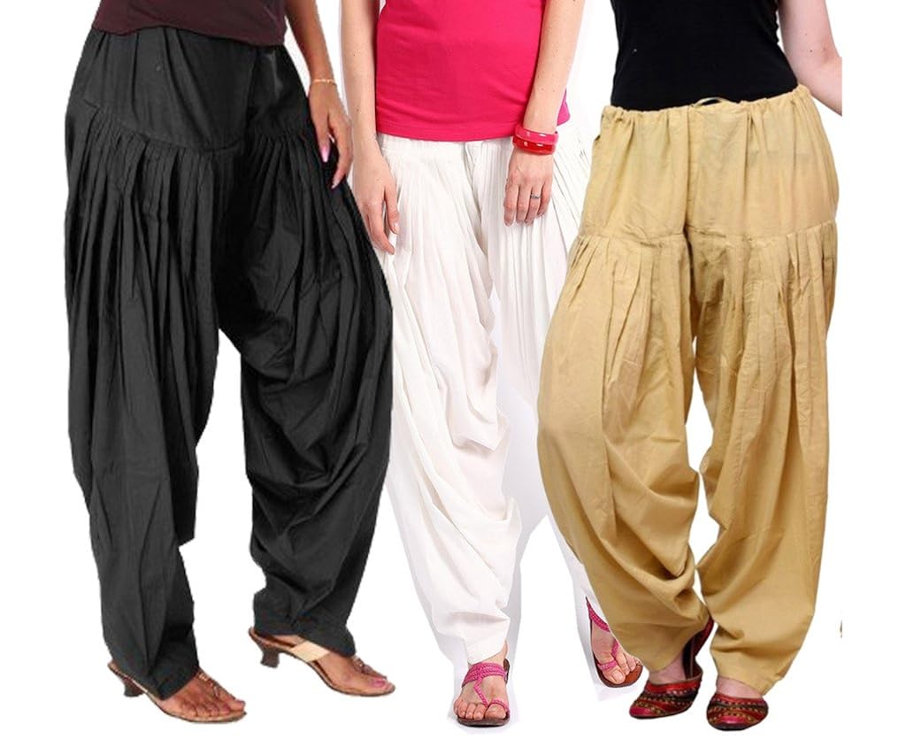 luvcare 100% pure cotton patiala salwar for womens(black, white and beige)