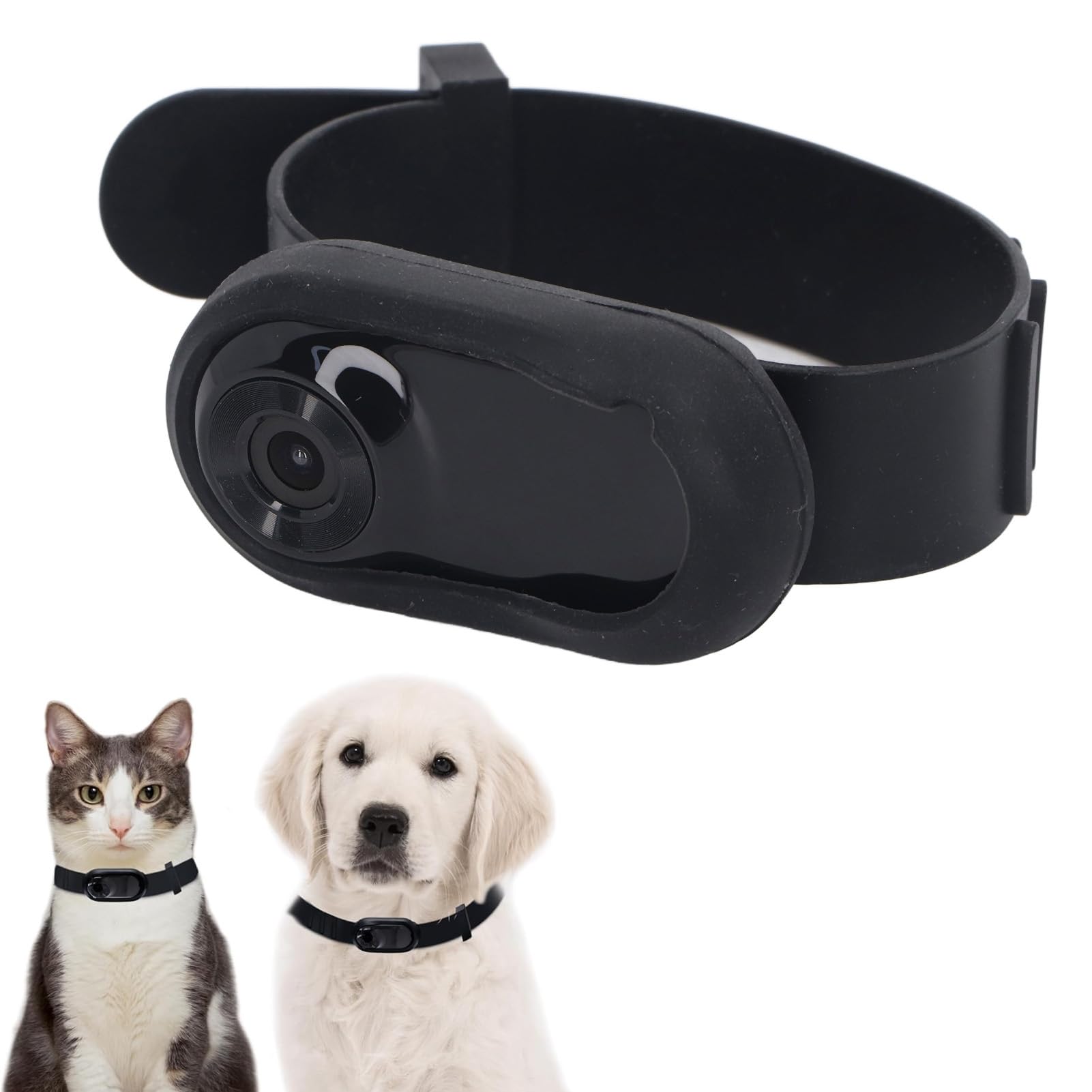 Goshyda Pet Collar Camera, HD 1080P Cat Collar Camera Dog Collar Camera with 120° Wide Angle, Mini Action Camera for Video Records, for Mountain Biking Pets Traveling (Black)