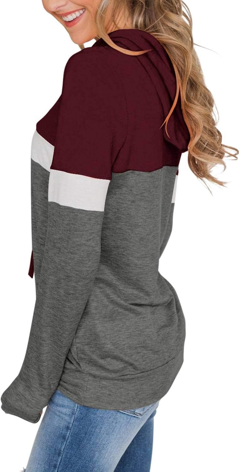 PINKMSTYLE Women's Casual Color Block Hoodies Tops Long Sleeve Drawstring Pullover Sweatshirts with Pocket(S-XXL) at  Women’s Clothing store