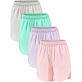 ATTIQOZI 4 Pack Girls Athletic Shorts,Girls Basketball Shorts,Kids Workout Soccer Short for Girl with Drawstring & Pockets