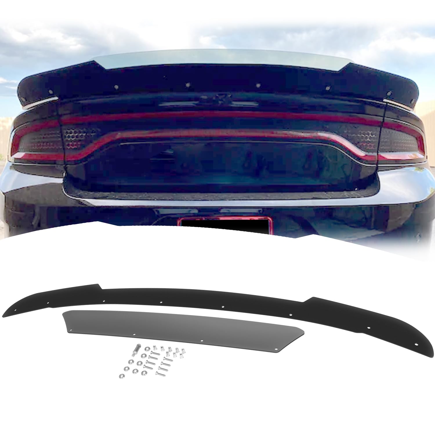Photo 1 of **FOR PARTS / DAMAGED ** Venom V1 Style Rear Wickerbill Spoiler for Dodge Charger 2015-2024 SRT Scat Pack Hellcat Daytona - 2 Pieces Add-on Style Wicker Bill Spoilers with RivNut Tool, Gloss Black