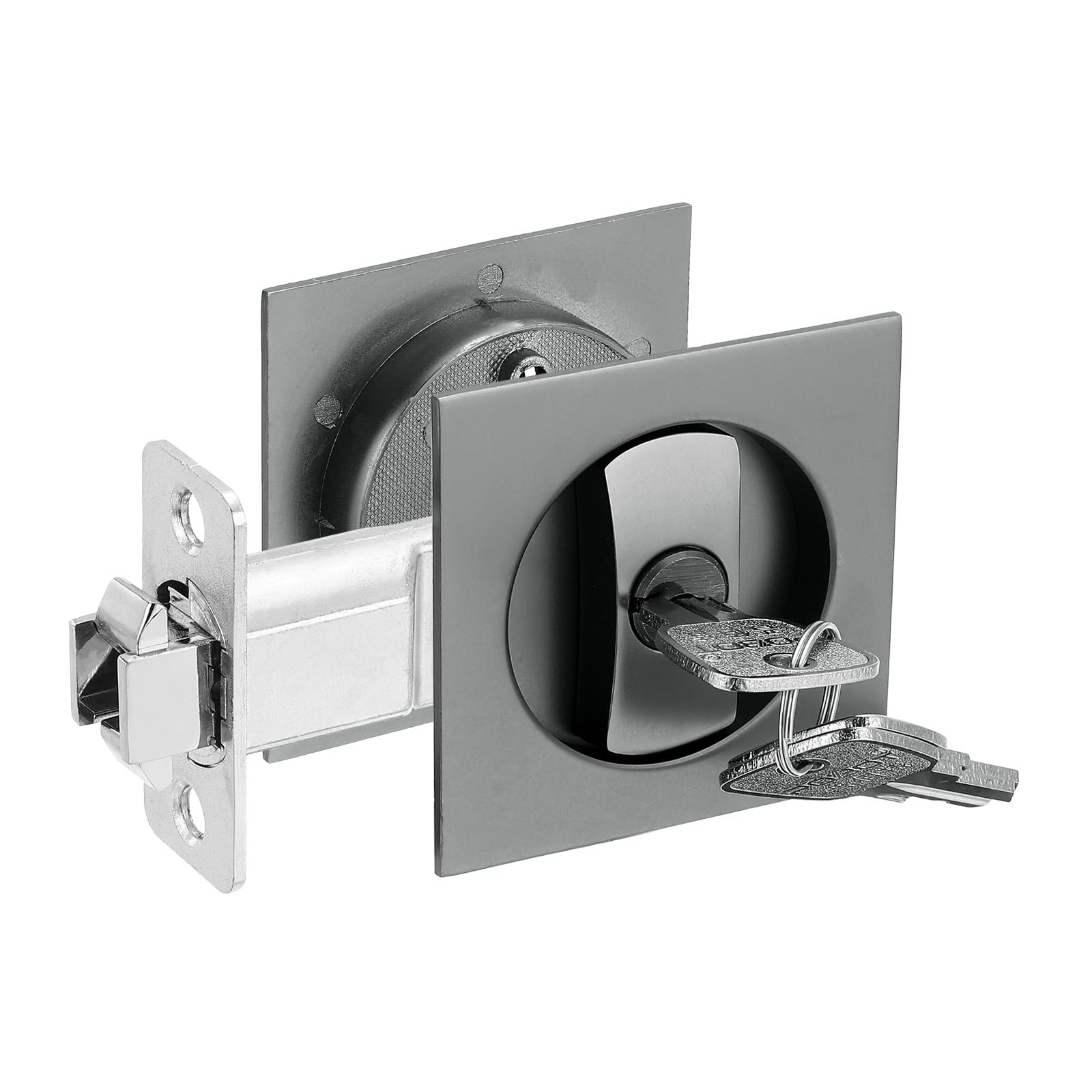 PATIKIL Recessed Door Lock with Keys, Square Pocket Door Lock Invisible 2 Sided Privacy Door Hardware for Bathroom Bedroom Barn Sliding Door for 1-3/8" to 2" Thickness Door, Gray