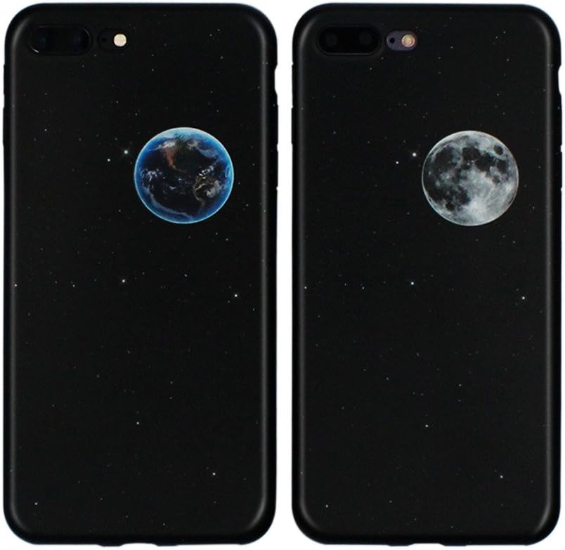 iPhone 7/8 Universal Couple Case-TTOTT 2X Advanced Chip Technology Printing The Earth & Moon Pattern Best Friend BFF Fashion Matching Couple Cases of Soft Silicone Protaction Cover