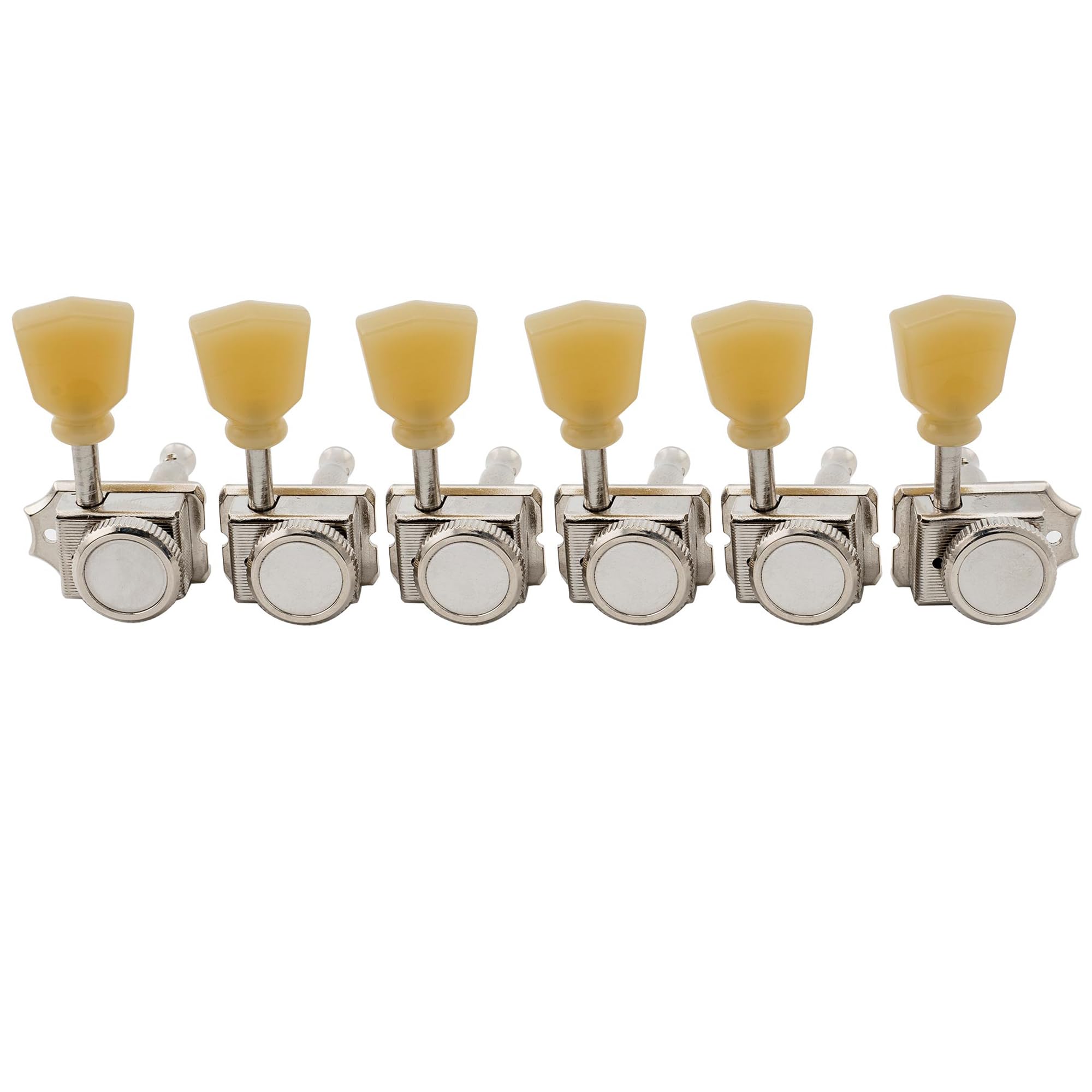 Musiclily Pro 6 inline Vintage Guitar Locking Tuners Guitar Tuning Pegs Keys Machine Heads Set for Strat Tele Style Electric Guitar, Nickel Keystone Button