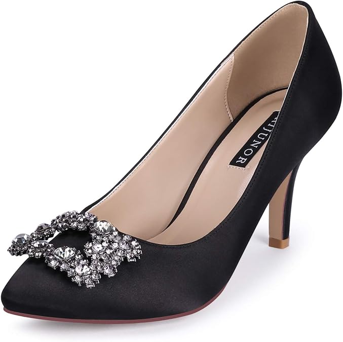 ERIJUNOR Women Pointed Toe Mid Heel Pumps with Rhinestone