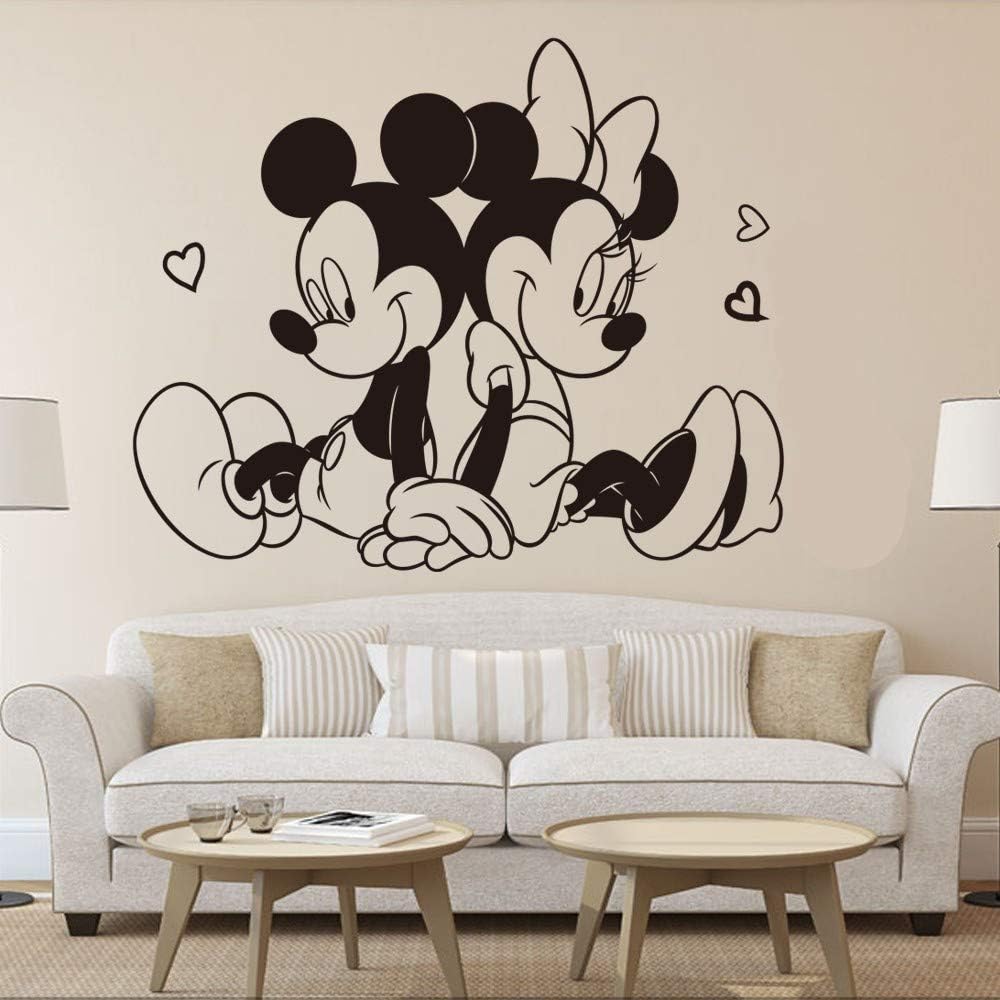Wikaus Mickey Minnie Mouse Wall Art Decal Sticker Sitting Mickey Minnie Mouse Wall Sticker Kids Room Home Decoration Lovely Mickey Mural Minnie