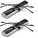 EYE ZOOM Rimless Reading Glasses with Slim Case Men and Women, Black, Gold and Gunmetal, Blue and Red
