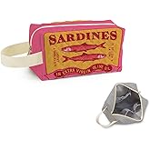 SuoSycorax Pink Sardine Can Printed Quilted Makeup Pouch for Women - Velvety Polyester Cosmetic Organizer w/Triple Compartments, Travel & Makeup Brush Holder