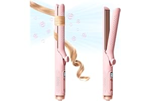 Hahahope Airflow 2 in 1 Straightener and Curler- 360° Airflow Styler Curling Iron, 1.25" Flat Iron Hair Straightener and Curler 2 in 1 for Short Long Hair, 5 Temps,Dual Voltage,Light Pink