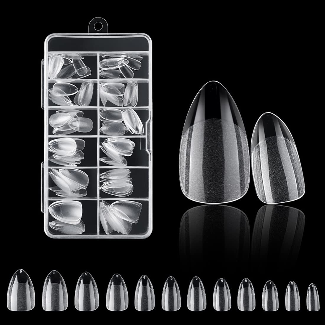 120PCS Clear Half Frosted Nails Tip Almond Acrylic Fake Nails Full Cover Artificial Nail Tips 12 Sizes Stiletto False Nails Medium Length For Nail Salons and Home