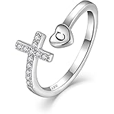 STARCHENIE Cross Initial Ring for Women 925 Sterling Silver Letters A-Z 26 Alphabet Adjustable Ring Size 7