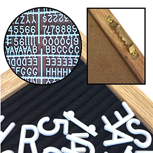 Felt Letter Board | 680 Characters, Letters & Emojis | @, $, ♥,¢, ♪, More | Drawstring Canvas Pouch | 10" x 10" Oak Wood Frame