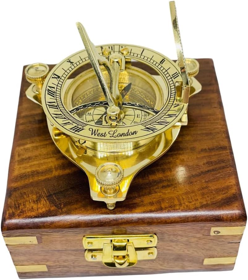 3" Brass Compass,Sundial Maritime Nautical Vintage Antique Nautical Sundial Compass,Brass Compass With Wooden Box