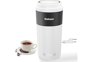 Sekaer Travel Portable Kettle, Dual Voltage 110V-240V, Mini Electric Kettle for Tea Coffee, 304 Stainless Steel Small Hot Water Boiler, 4 Temp Presets & Auto Shut-Off 350mL, SKE-835-W