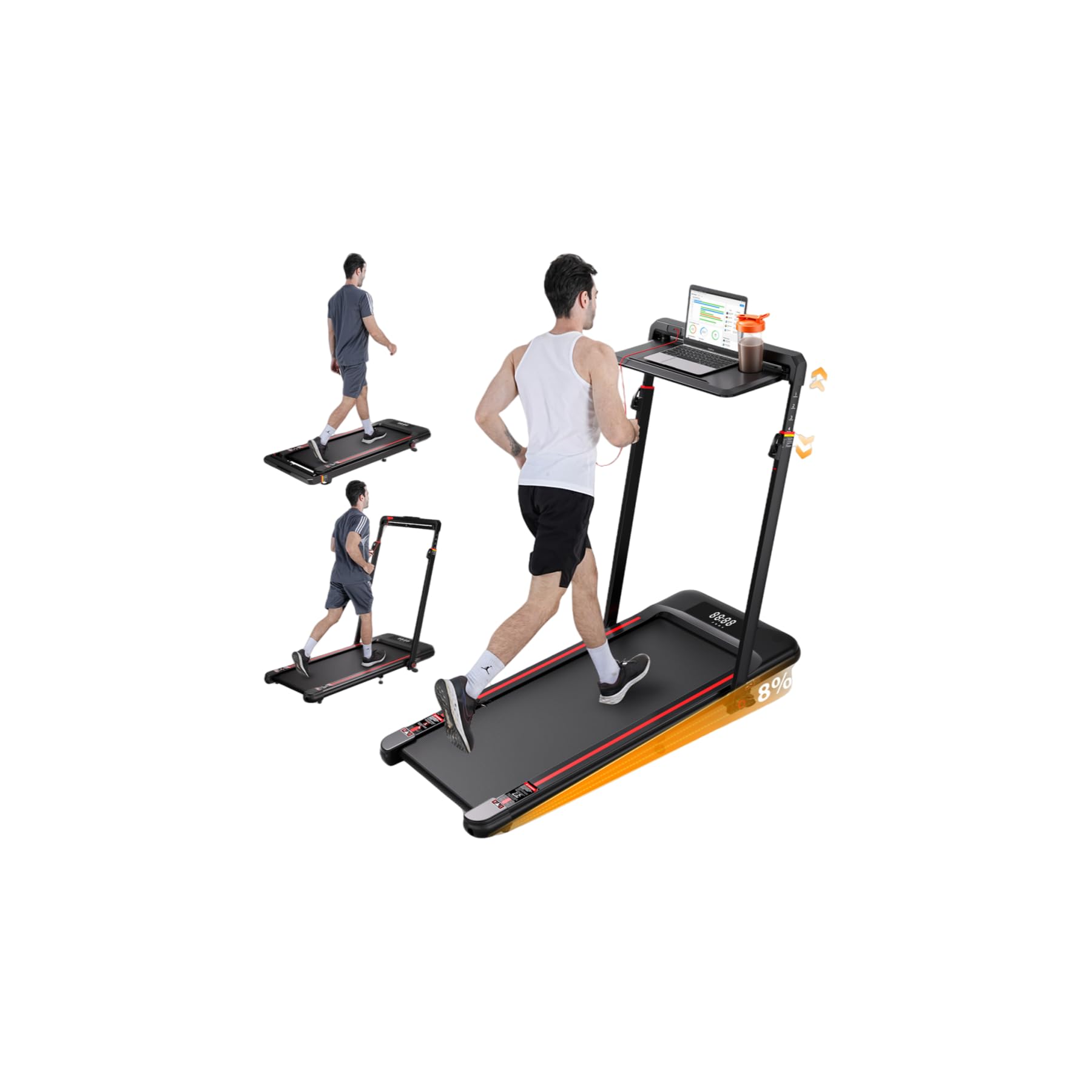 Photo 1 of HiFast Walking Pad Treadmill with Desk Workstation, 3.0HP Under Desk Treadmills with 8% Incline Handle Bar, Foldable Portable Treadmill for Home Office, 300lbs Capacity, Remote Control, APP